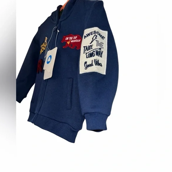 Mayoral Navy Zip Hoodie Colorful Patches Sz 12m moon mountains outdoor NWT - Picture 2 of 5